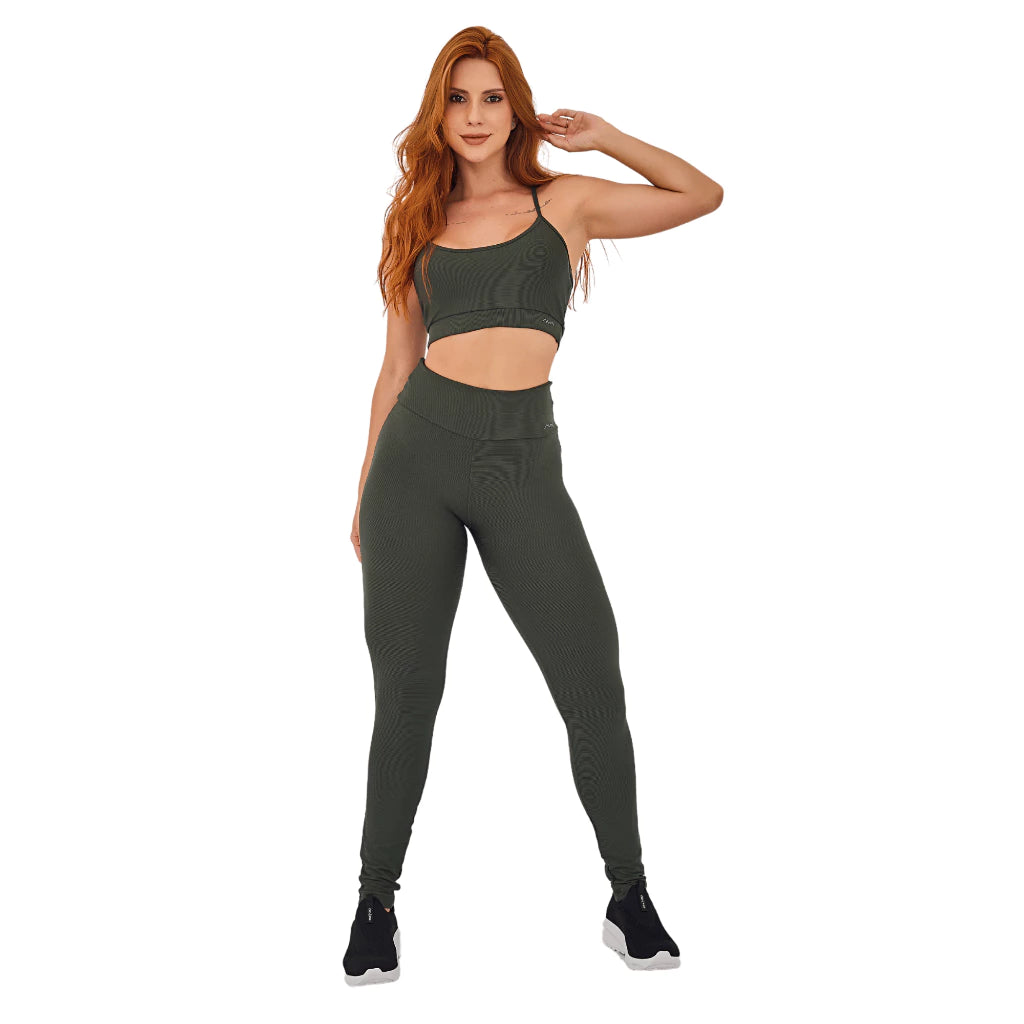 Conjunto Feminino Academia Top e Legging Com Bolso